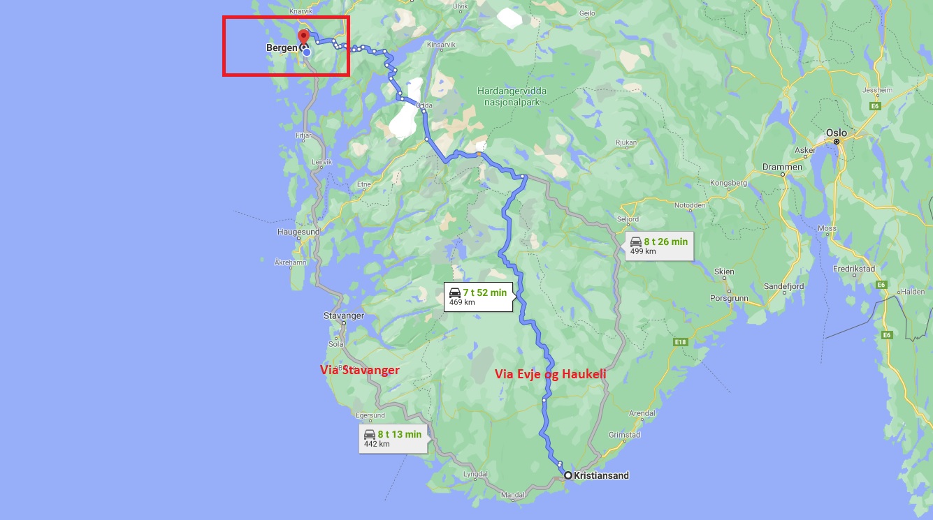 Kristiansand to Bergen drive