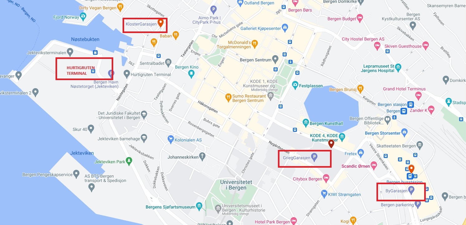 Map for parking near Hurtigruten terminal
